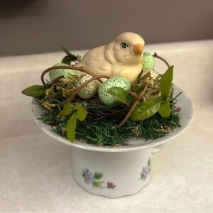 Baby Chic in Nest w Colorful Eggs Nestled in a Teacup & Saucer EASTER Display